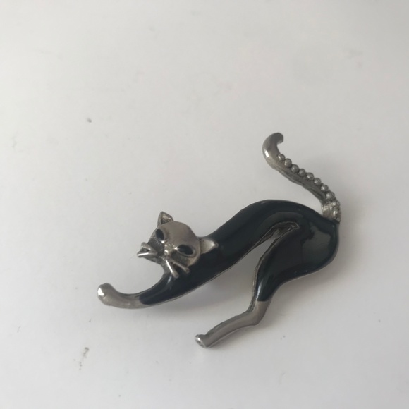 3/$25 Black Cat with Long Beaded Tail Brooch Pin - Picture 2 of 4